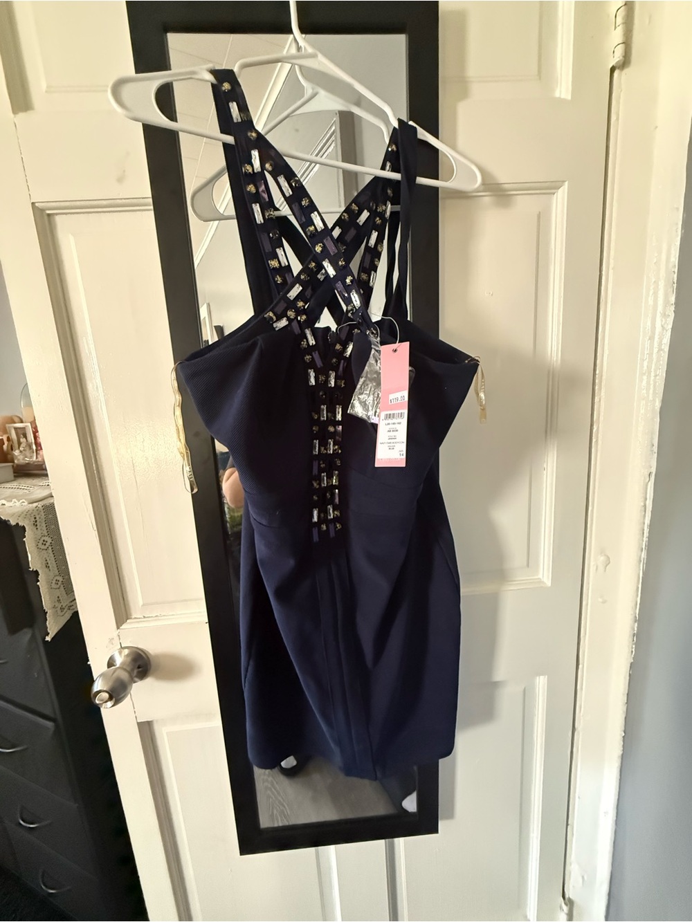 Lipsy Navy Strappy Embellished Mini Dress